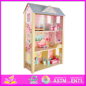 2015 New Cute Kids Wooden Doll House Toy, Popular Lovely Children Wooden Doll House, Fashion DIY DIY Wooden Doll House W06A043